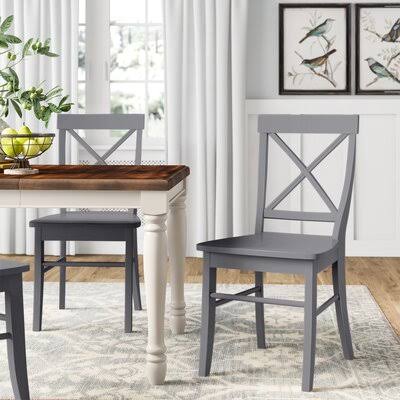 Brookwood Solid Wood Cross Back Side Chair Beachcrest Home Color: Grey