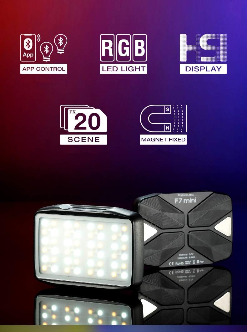 Falcon Eyes F7 Mini 5W RGB Pocket On Camera Light with Magnet Adsorption Function, Built-in Rechargeable Battery, App Control Pack of 2