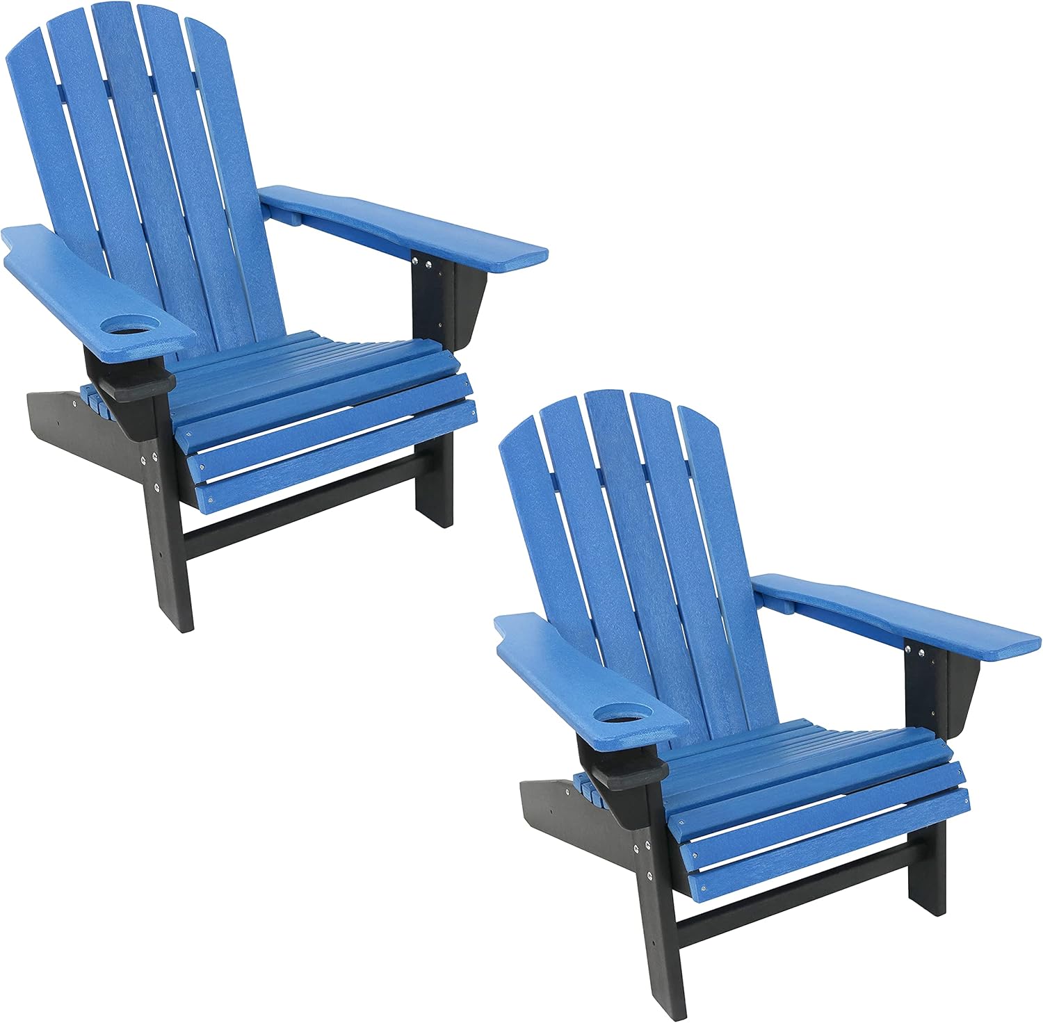 Sunnydaze All-Weather Red/White Outdoor Adirondack Chairs with Drink Holders - Set of 2 - Heavy Duty HDPE Weatherproof Patio Chair - Ideal for Lawn, Garden, and Around The Firepit