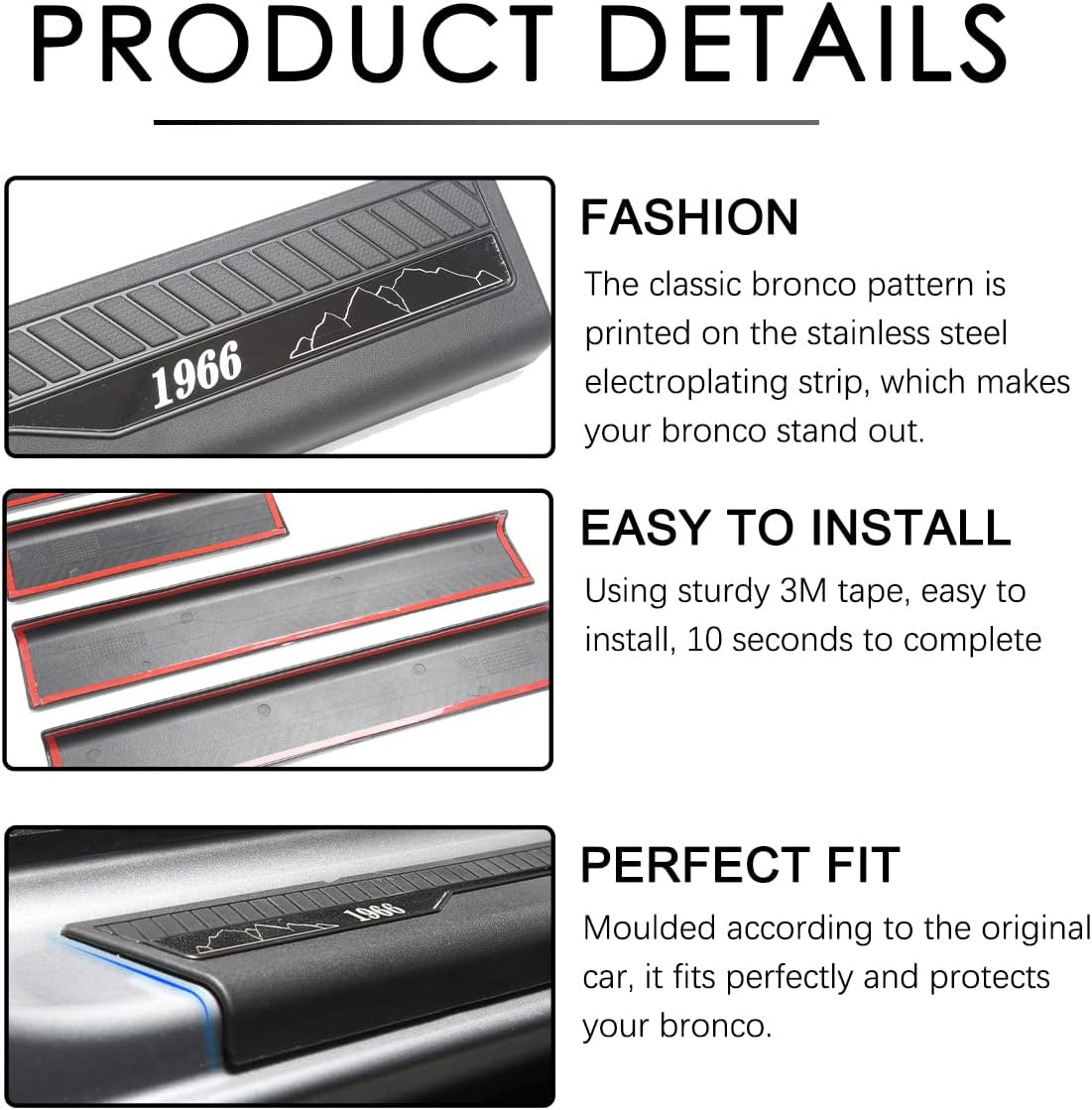 YIKUN Door Sill Protector Sill Plate Guards Entry for Ford Bronco 2021 2022 6th Accessories Parts Welcome Pedal Protection Cover 4Pcs/Set,ABS Plastic