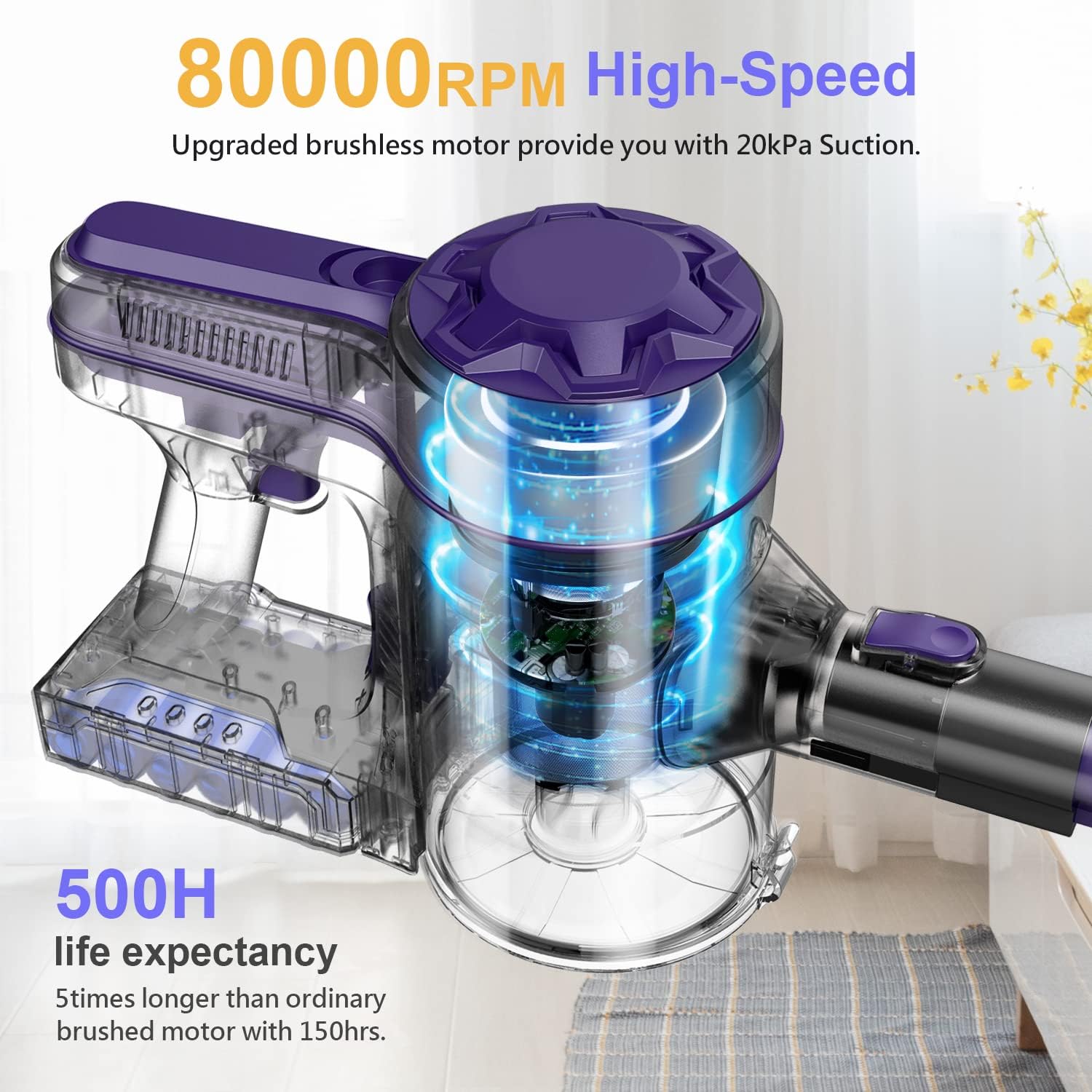 Cordless Vacuum Cleaner, Stick Vacuum with 5 Stages High Efficiency Filtration, 80000 RPM High-Speed Brushless Motor, 4 in 1 Handheld Vacuum for Hardwood Floor Pet Hair (Cordless Vacuum Cleaner