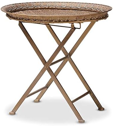 Baxton Studio Sabah Matte Gold Finished Metal Foldable Tray Table Pack of 2