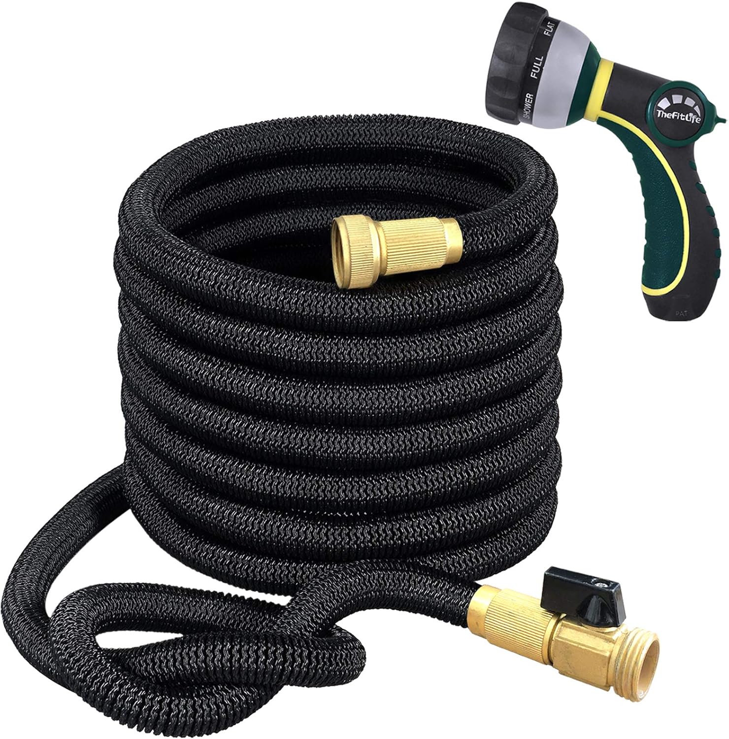 TheFitLife Flexible and Expandable Garden Hose - Triple Latex Core with 3/4 Inch Solid Brass Fittings and 8 Function Spray Nozzle, Portable and Kink Free Water Hose (100 FT) Pack of 2