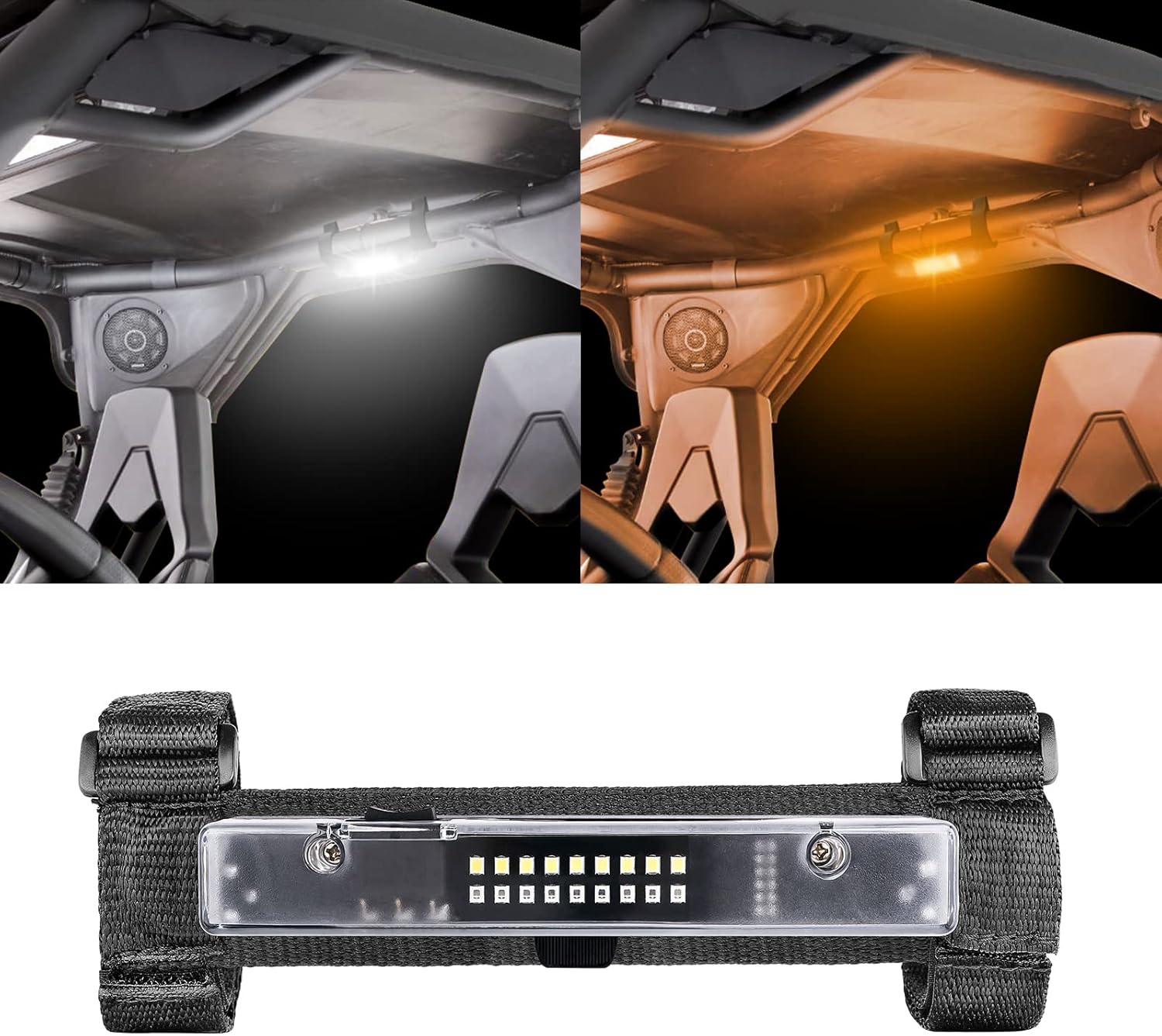 UTV Interior Dome Light LZHOU TECH Universal Roll Bar Mount for LED Light Utility Roll Cage Light w/Switch Courtesy Light Interior Dome Light for ATV RZR Can-Am Truck Polaris Car Off Road- Black