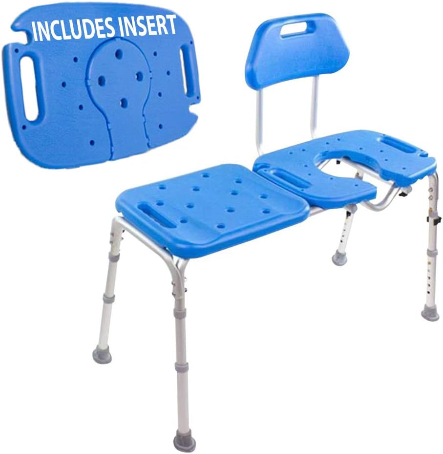 Bath Transfer Bench with Cutout, Deluxe All-Access for Tub and Shower Transfers. (Blue)
