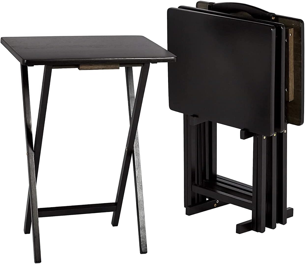 Tray Tables Set of 4 with Stand Solid Wood Snack Tables Folding Set of 4MULTI-Functional USE TV Dinner Trays (Natural)