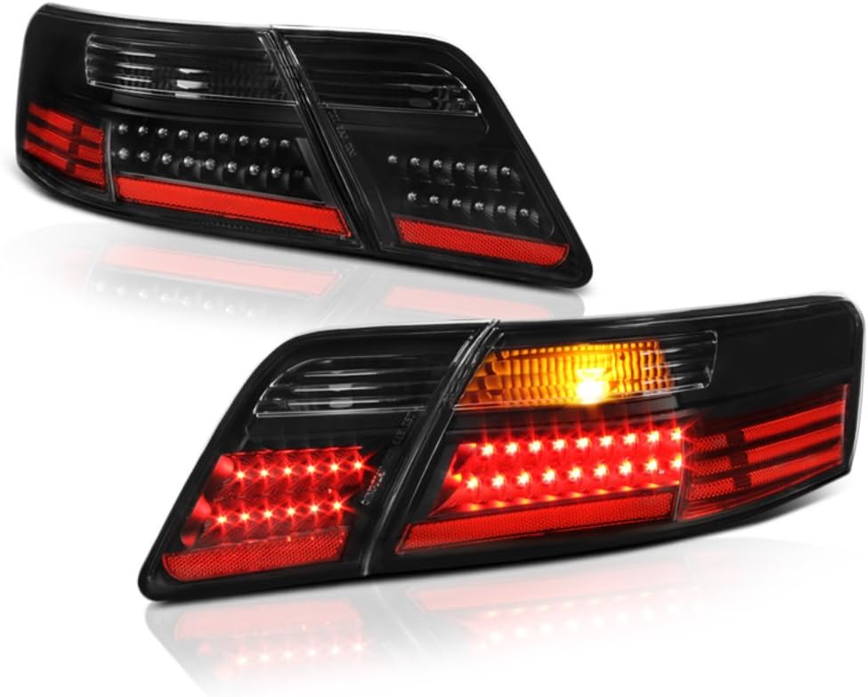 VIPMOTOZ Black Housing LED Tail Light Lamp Assembly For 2007-2009 Toyota Camry, Driver & Passenger Side