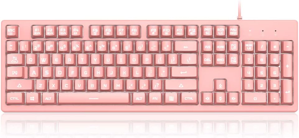 NACODEX DKS100 Wired Membrane Keyboard 104 Keys with Mechanical Feel - White Backlight Computer Keyboard - 19 Anti-Ghosting Keys Floating Keyboard (Pink) Pack of 2