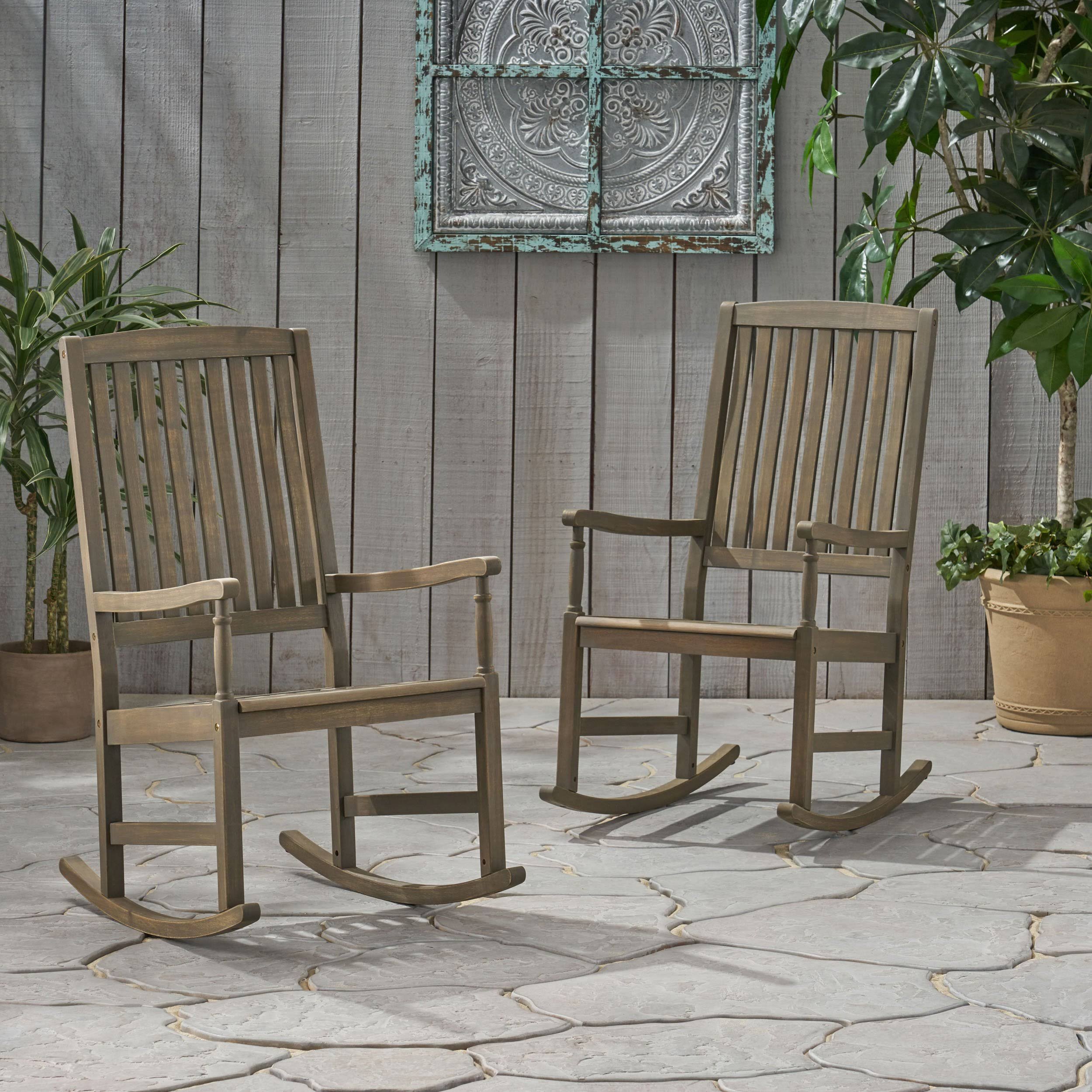 Penny Outdoor Acacia Wood Rocking Chairs (Set of 2) - Gray Finish