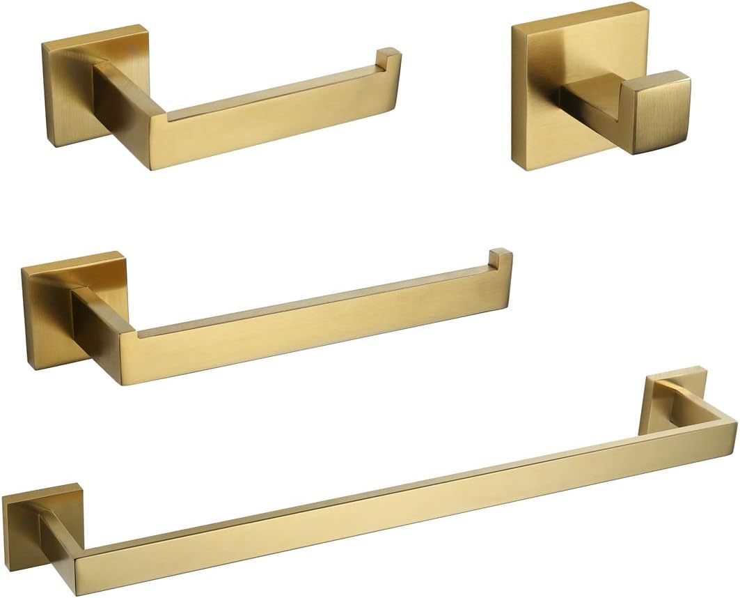 VELIMAX Premium Stainless Steel 4 Pieces Bathroom Hardware Accessories Set Wall Mounted Towel Bar Set, Matte Black, 23.6-Inch Pack of 2