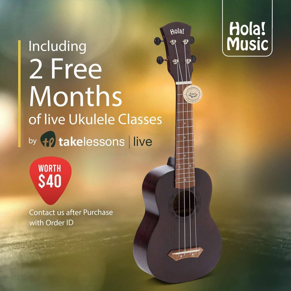 Hola! Music Hm-121bk+ Deluxe Mahogany Soprano Ukulele Bundle with Aquila Strings, Padded Gig Bag, Strap and Picks - Black