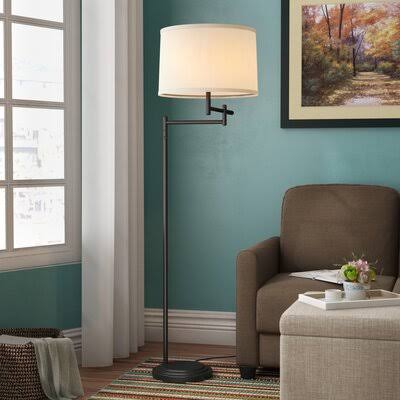 Lilo 60x22 Swing Arm Floor Lamp Andover Mills Base Finish: Blackened Copper Bronze, Shade Color: Cream