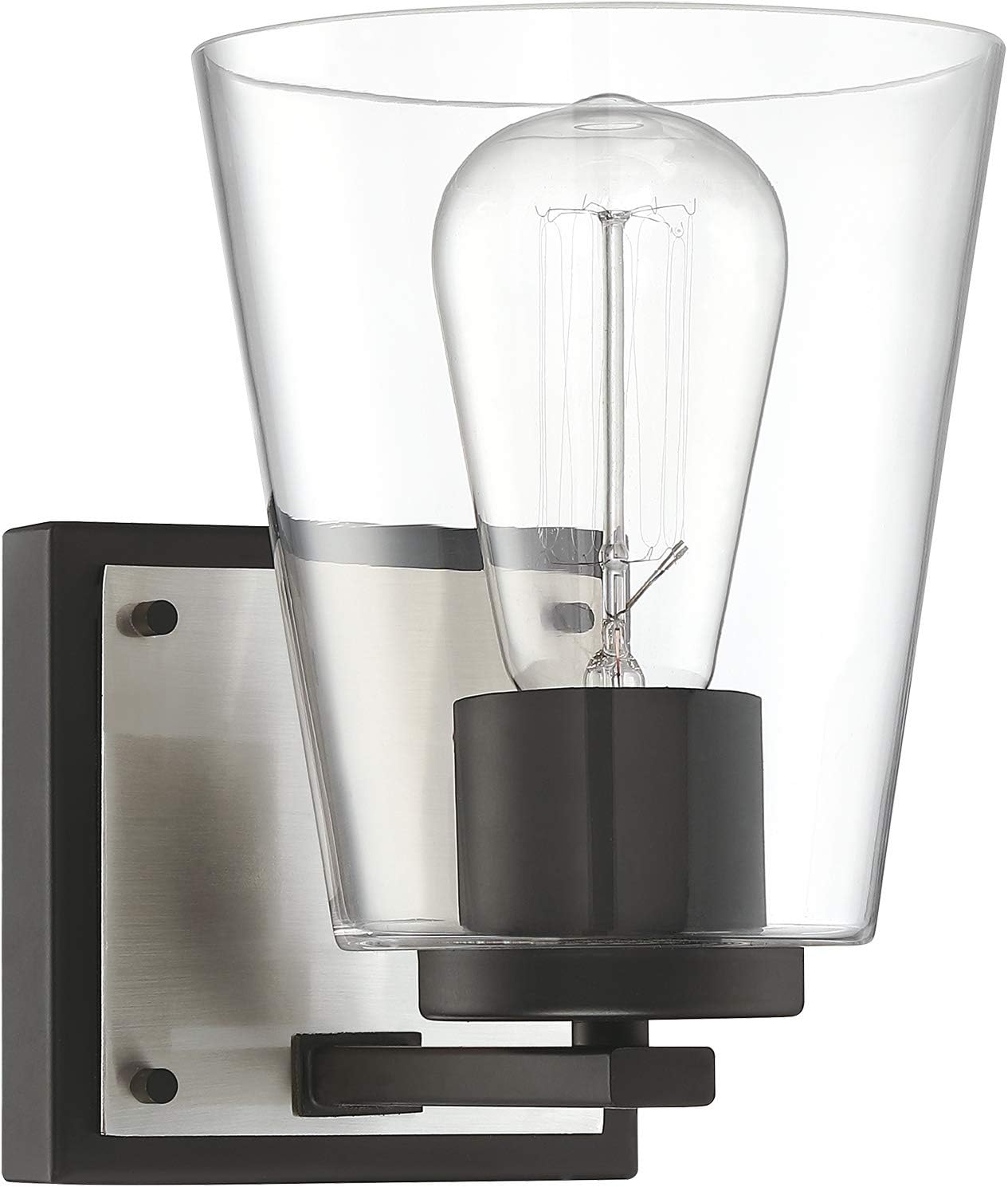 MOTINI 1-Light Bathroom Vanity Light Fixture Brushed Nickel and Black Sconce Wall Lighting with Clear Glass Shade for Indoor Hallway Living Room