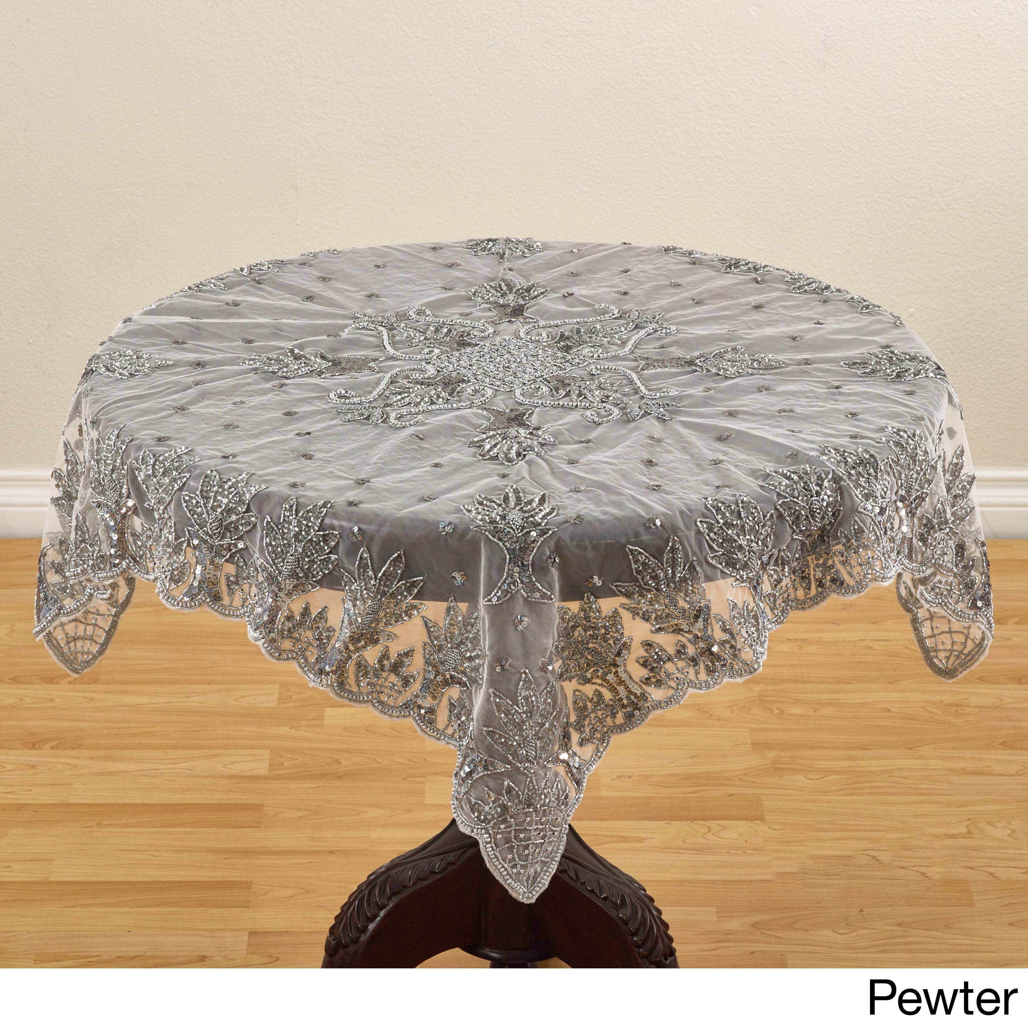 Saro NTB01.PW40S Hand Beaded Design Table Accent Pewter