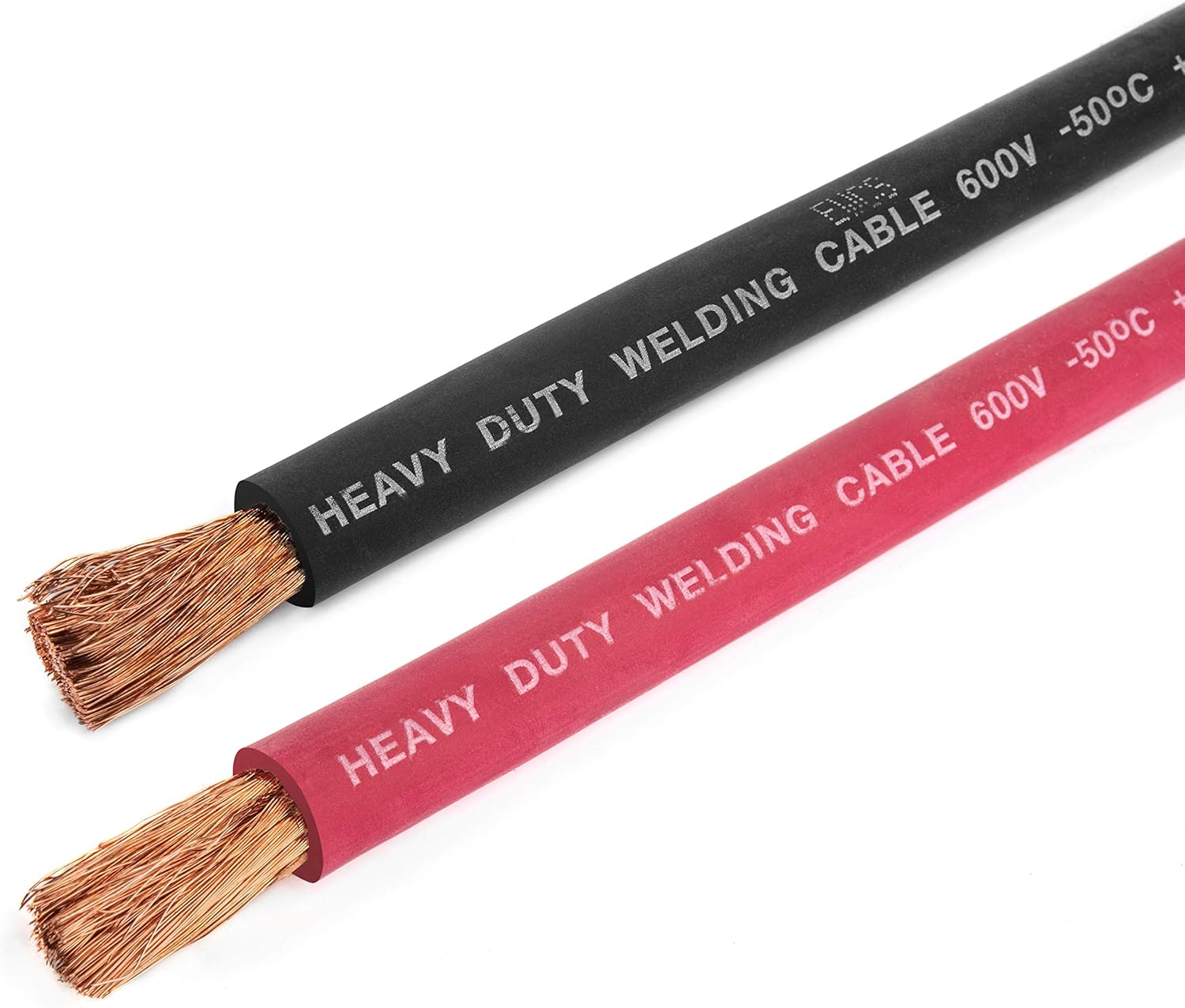 EWCS 2 Gauge Premium Extra Flexible Welding Cable 600 Volt Combo Pack - Black+Red - 10 Feet of Each Color - Made in The USA