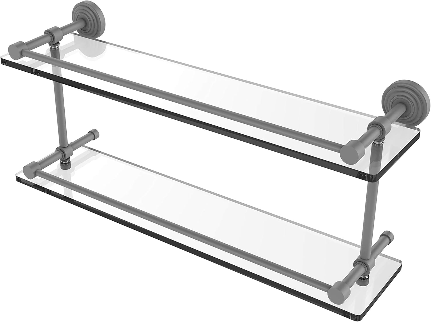 Allied Brass WP-2/22-GAL Waverly Place 22 Inch Double Gallery Rail Glass Shelf, Matte Gray