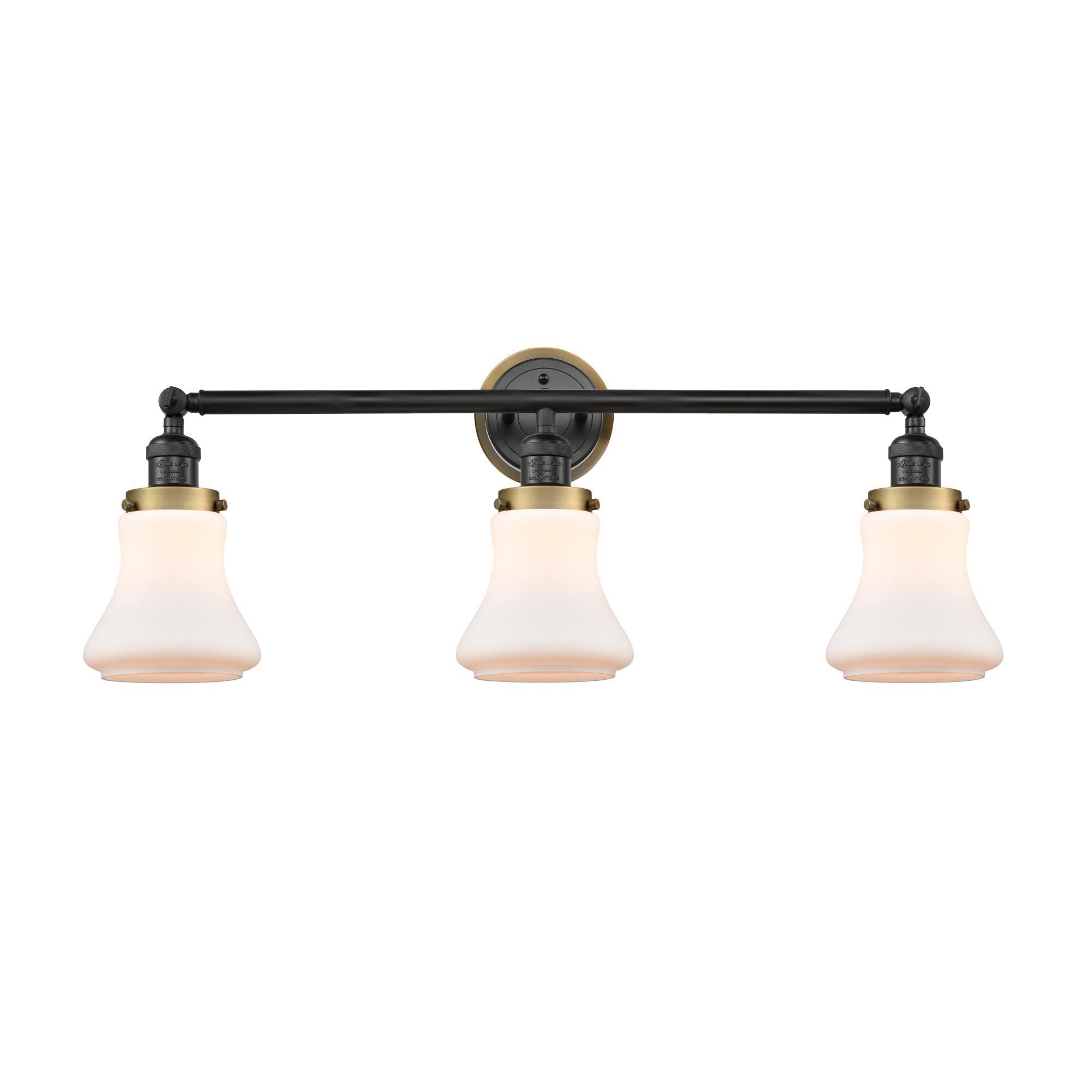 205BK-BPBB-HRBB-G191 3-Light 30x22 Bellmont Matte Black Bath Vanity Light - Matte White Bellmont Glass