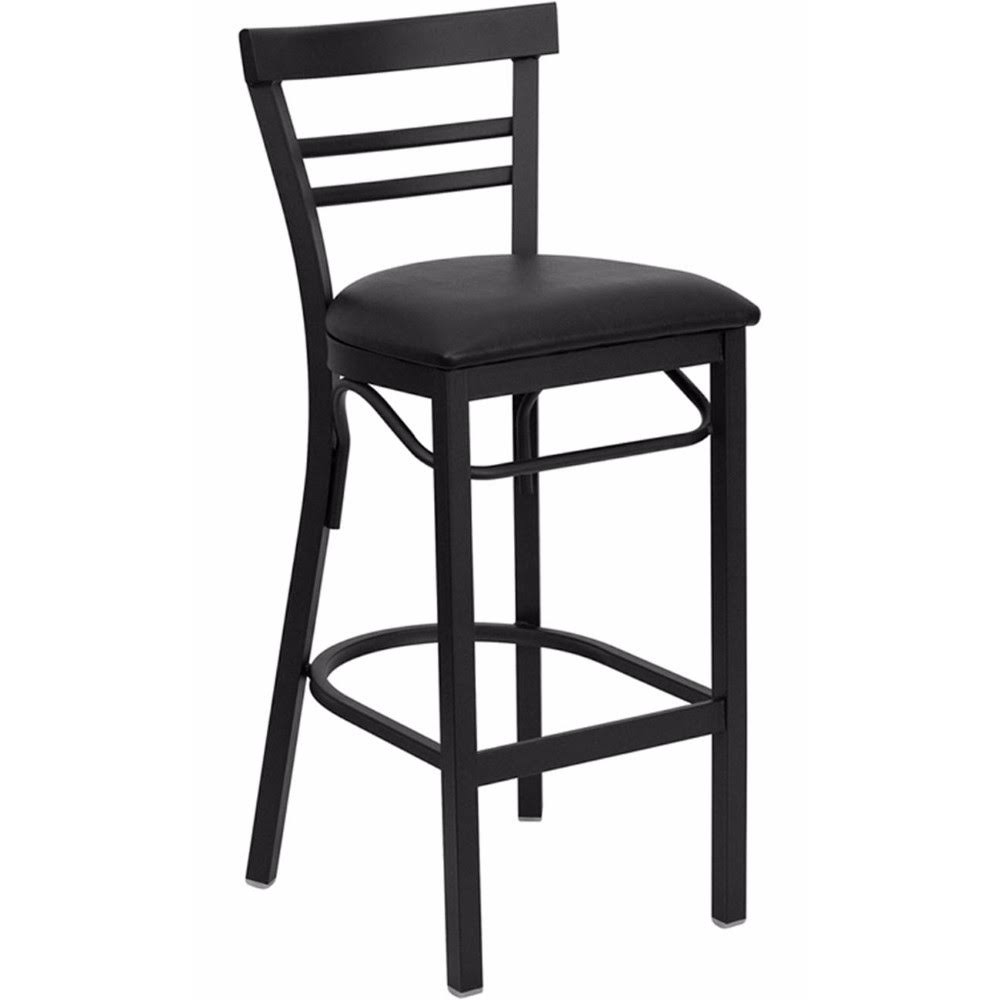 Offex Black Ladder Back Metal Restaurant Bar Stool - Black