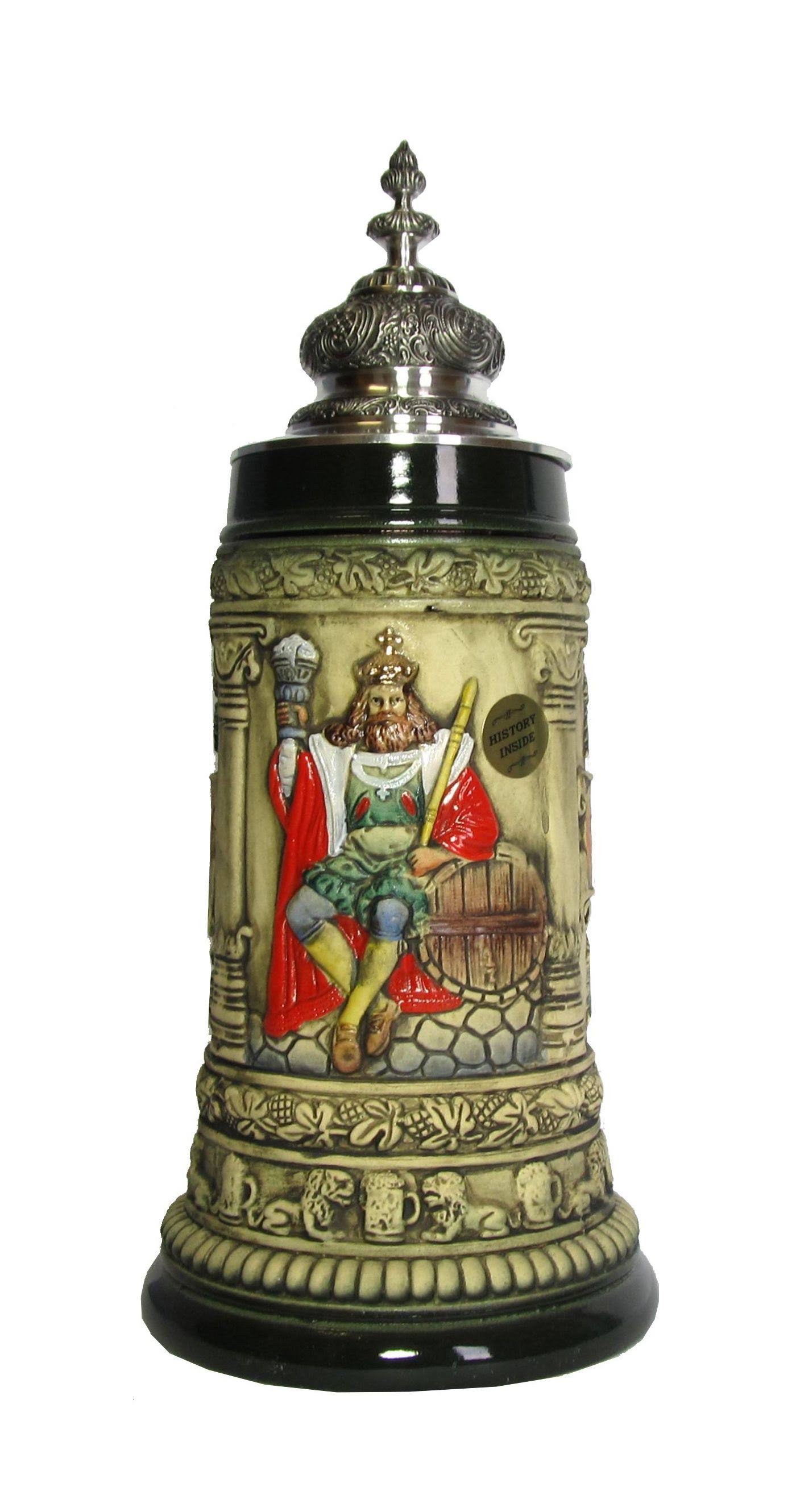 Rustic German Beer Stein Gambrinus King of Beers Stein - Faconlid 0.75 LITER Tankard Beer Mug