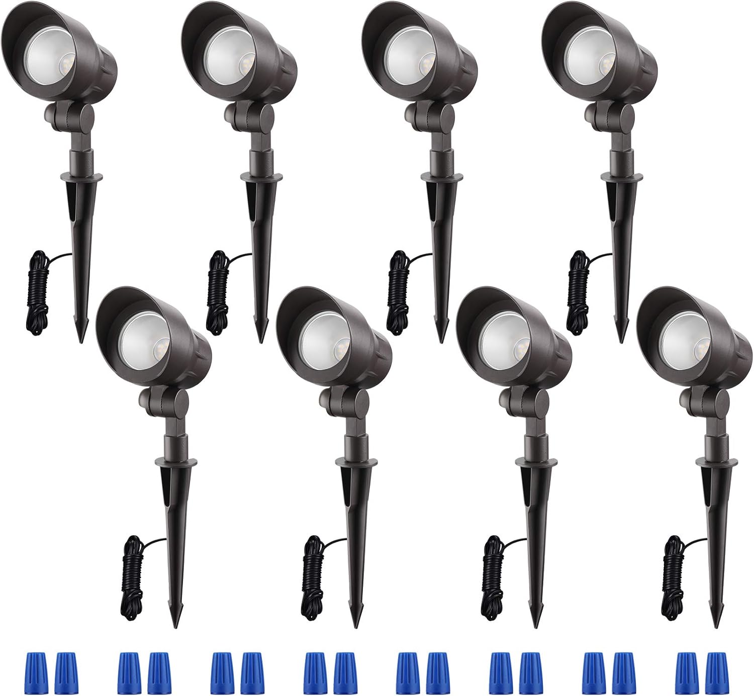 LEONLITE 8-Pack 4W LED Low Voltage Landscape Lights, AC/DC 12V Low Voltage Garden Lights, IP65 Waterproof Non-Dimmable LED Landscape Spotlight, ETL Listed, Bronze Aluminum Housing, 5000K Daylight