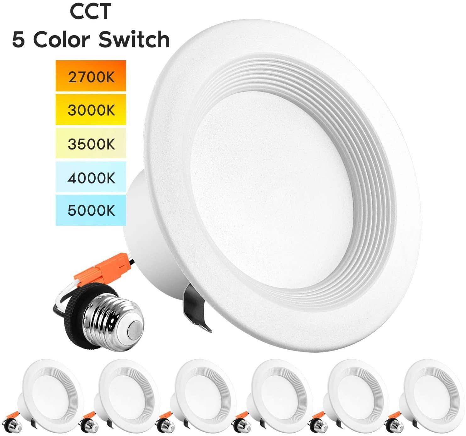 Luxrite 6 Pack 10W 4 inch Dimmable Recessed Can Light Color Selectable Downlight