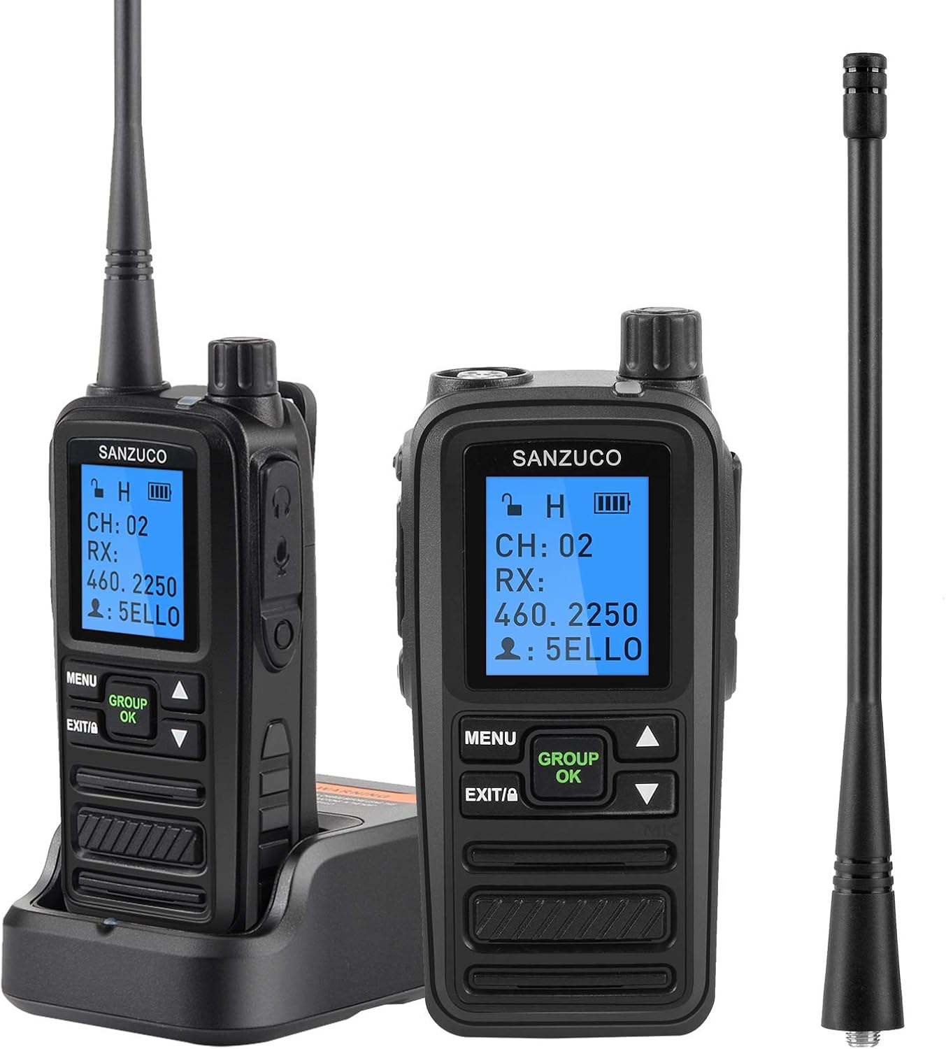 Walkie Talkie SANZUCO 5 Watts Two Way Radio Long Range Rechargeable, Portable Walkie Talkies for Adults 16 Channels with Earpiece,Two Way Radios 2000mAh Battery for Camping Fishing Hotel (Pack 2)