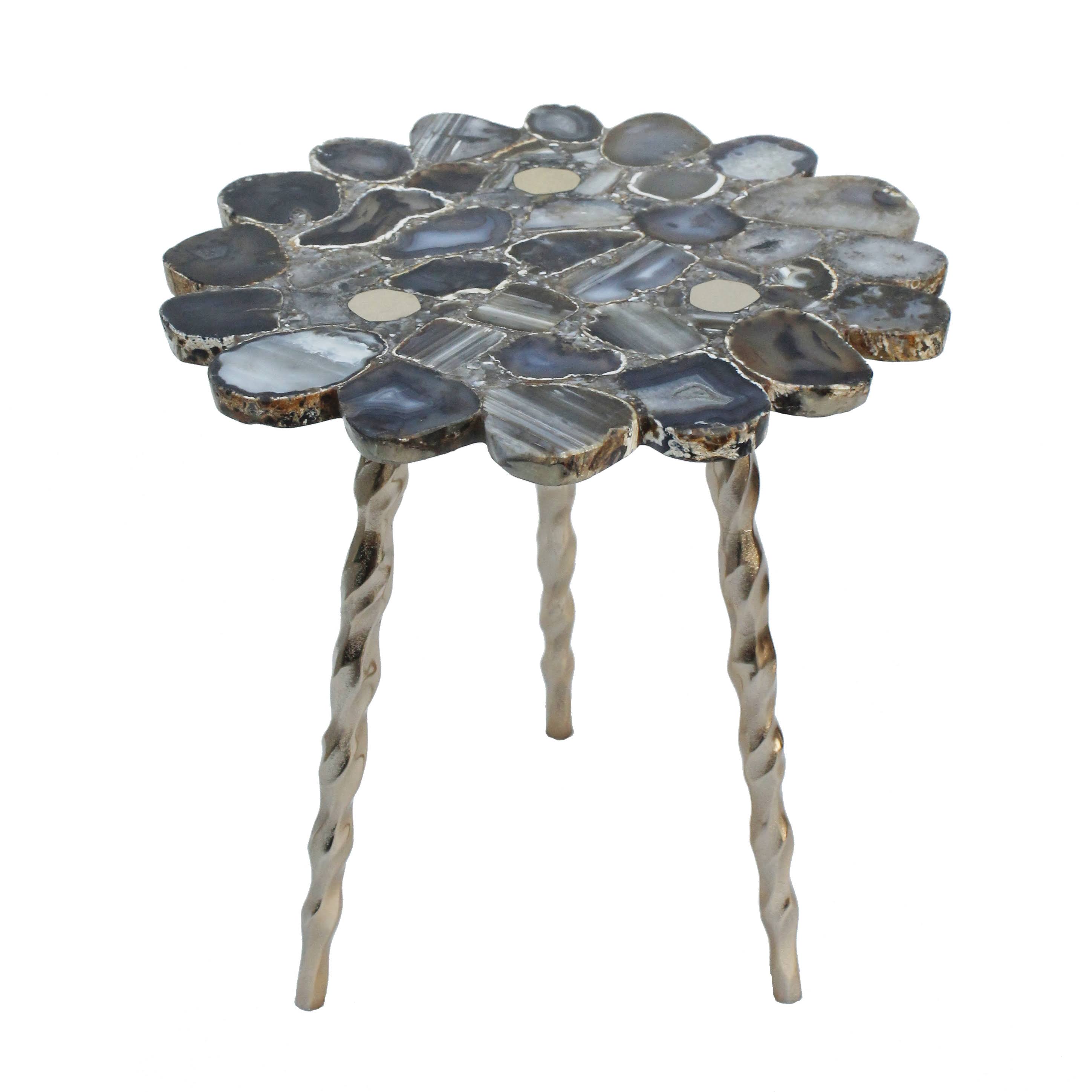 Au0026B Home Black Agate Side Table w/ Brass Inlay D18X19x22