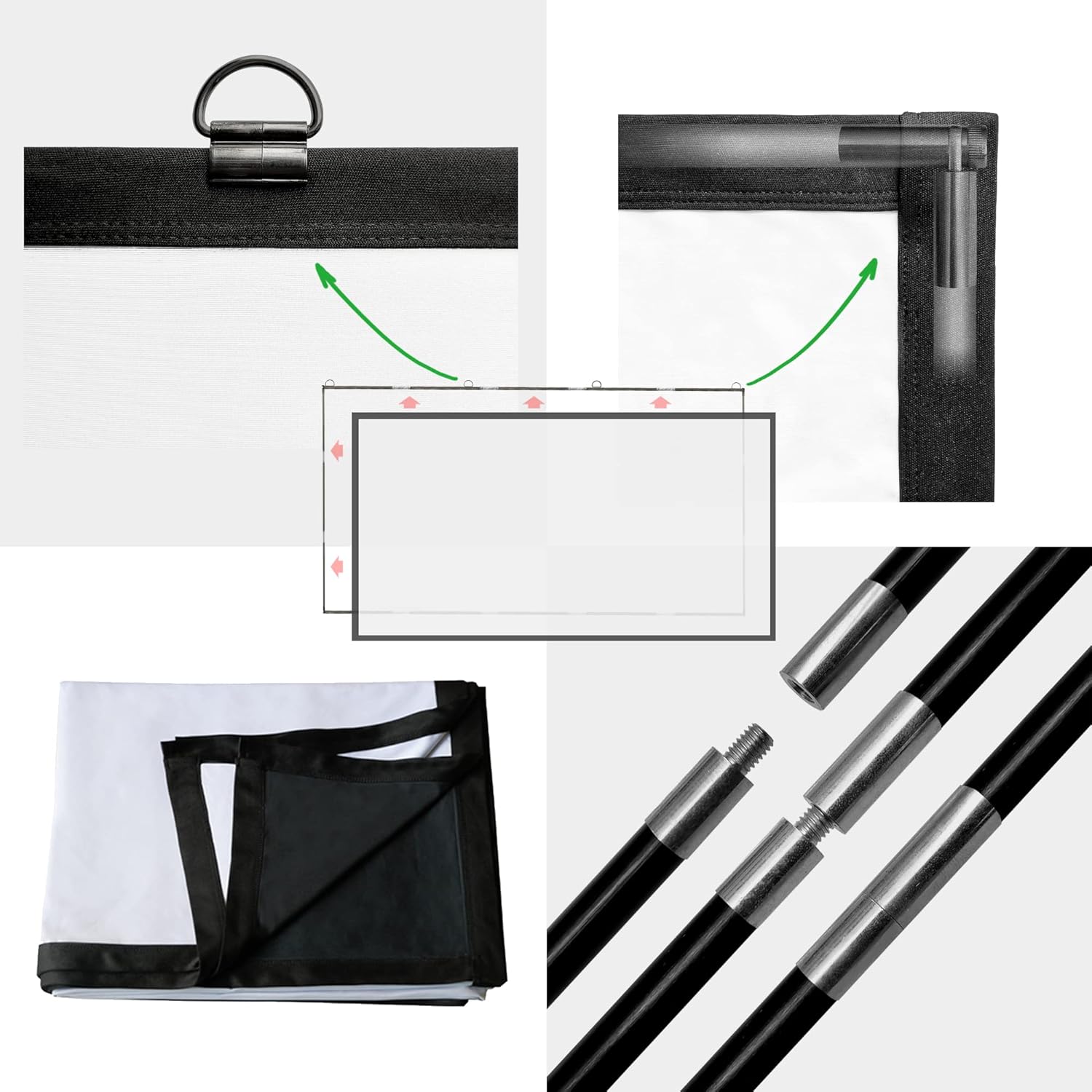 Foldable Projector Screen 120 inch with Combined Pole Frame 16:9 HD 4K Anti-Crease Black Backing Silver Portable Projection Screen 2022 Upgraded Version