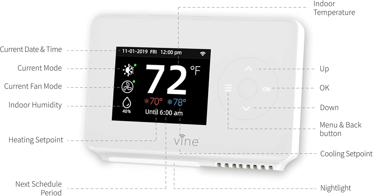 Vine Smart Wifi 7day/8period Programmable Thermostat Model TJ-225, Compatible with Alexa and Google assistant Pack of 2