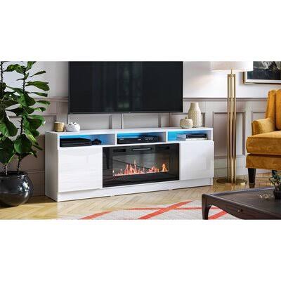 Frese TV Stand for TVs Up to 70x22 with Electric Fireplace Included Wade Logan Color: White