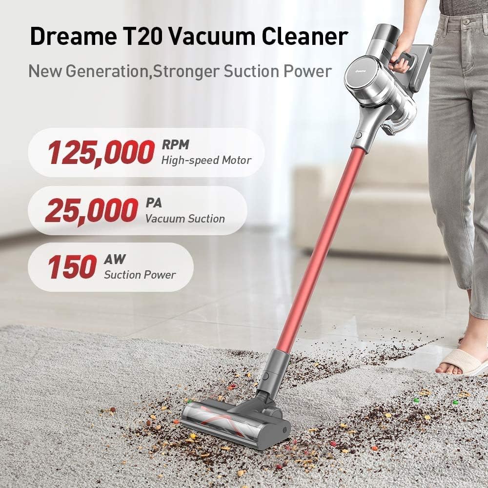 Dreametech T20 Cordless Stick Vacuum, Household Vacuum Cleaner with 25kpa Powerful Suction for Home Hard Floor Pet Hair