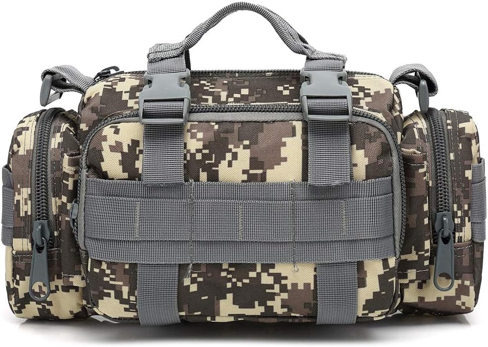 3P Military Duffel Waist Bag, Molle Bicycle/Motorcycle Waterproof Fanny Packs Camera Bag Camo EDC Utility Pouch Crossbody with Shoulder Strap Hand Carry