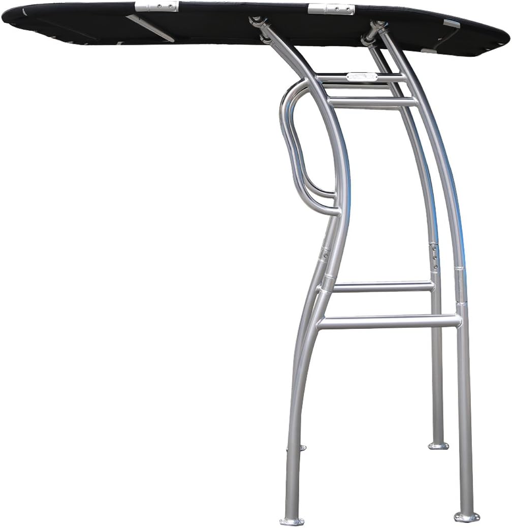 Dolphin Pro2 T-TOP Center Console Fishing Boat Tower Bimini Canopy, Marine Anodized Aluminum, Collapsible TTOP, Centre Fold Down Shade Roof (White Powder Coat - Black Canopy)
