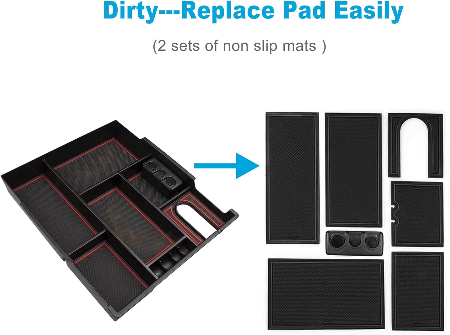 CarQiWireless Center Console Organizer Tray for Toyota Tundra 2014-2019 2020 2021 Tundra Accessories, Armrest Secondary Storage Box with 2 Sets of Liner Mats (Red & Black Trim)- Full Tray