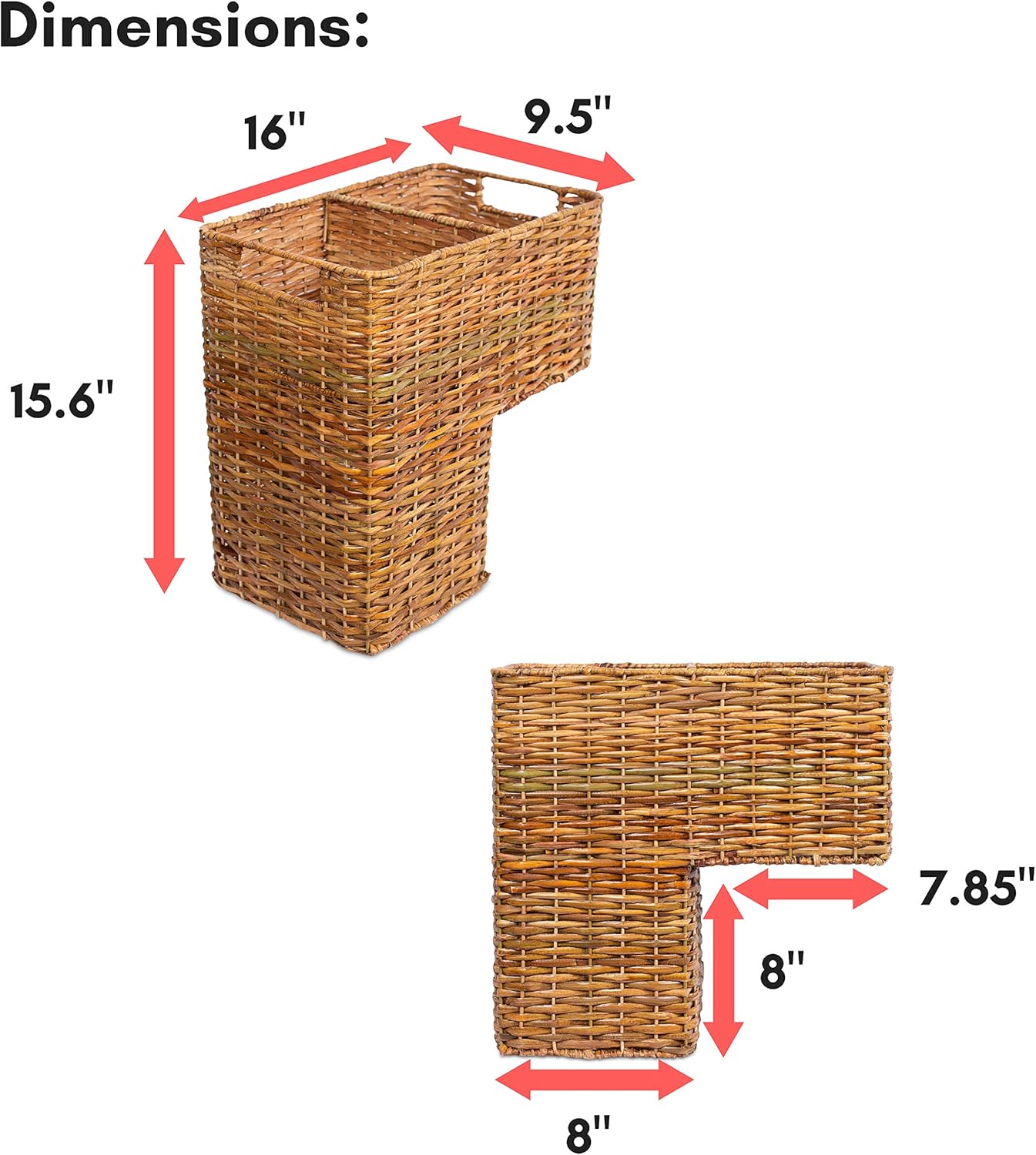 BIRDROCK HOME Stair Basket for Staircases - Wicker Woven Storage Bin for Stairs - Natural Brown Organizer Baskets - Cut Out Handles - Reduce Clutter Pack of 2