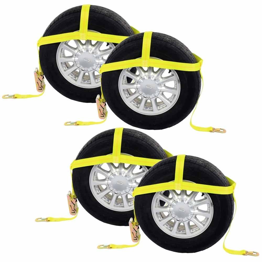 US Cargo Control Wheel Net 2x22 Tire Holder w/Ratchet Strap u0026 Flat Snap Hooks - 4 Pack