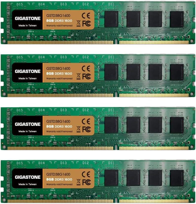 Gigastone DDR3 32GB (8GBx4) 1600MHz PC3-12800 CL11 1.5V UDIMM 240 Pin Unbuffered Non ECC for PC Computer Desktop Memory Module Ram Upgrade Kit Pack of 2