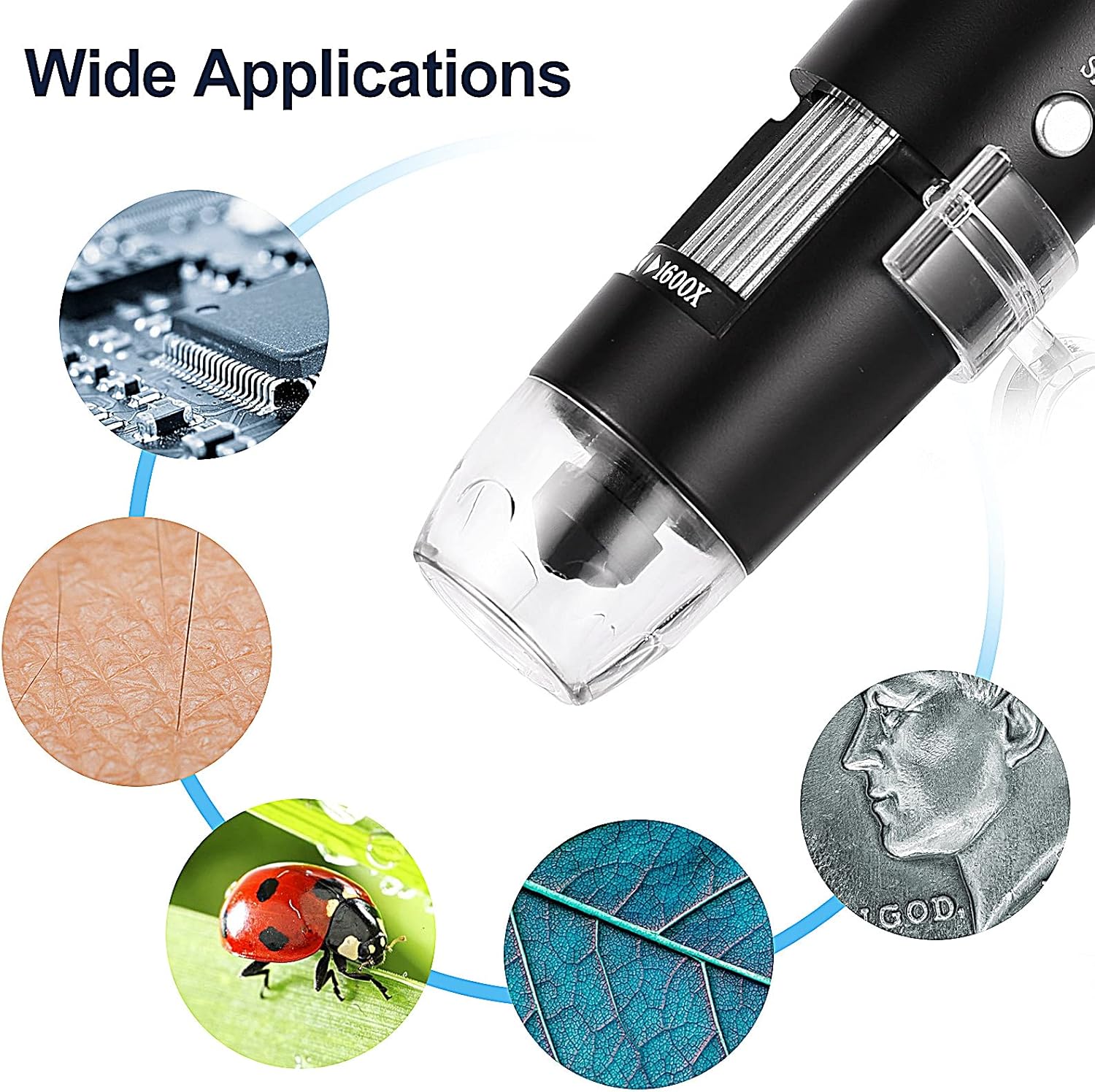 Leipan 3 in 1 USB Digital Microscope 1600X Handheld Zoom Mignification with Universal Rotating Base and 8 LED Lights for Kids and Adults Compatible with Windows,Mac and Android