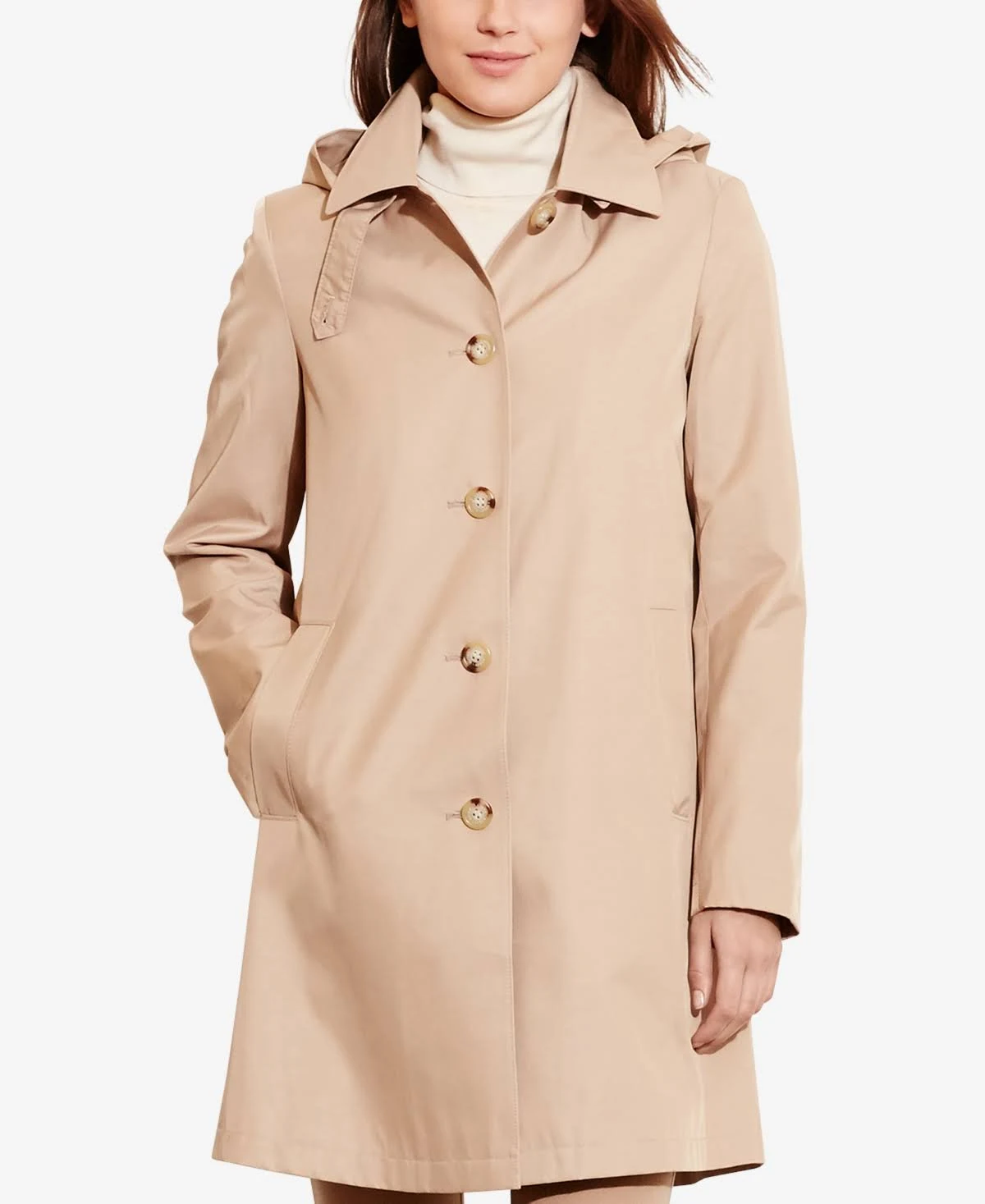 Lauren Ralph Lauren Hooded Single-Breasted A-Line Raincoat, Created for Macy&s - Sand