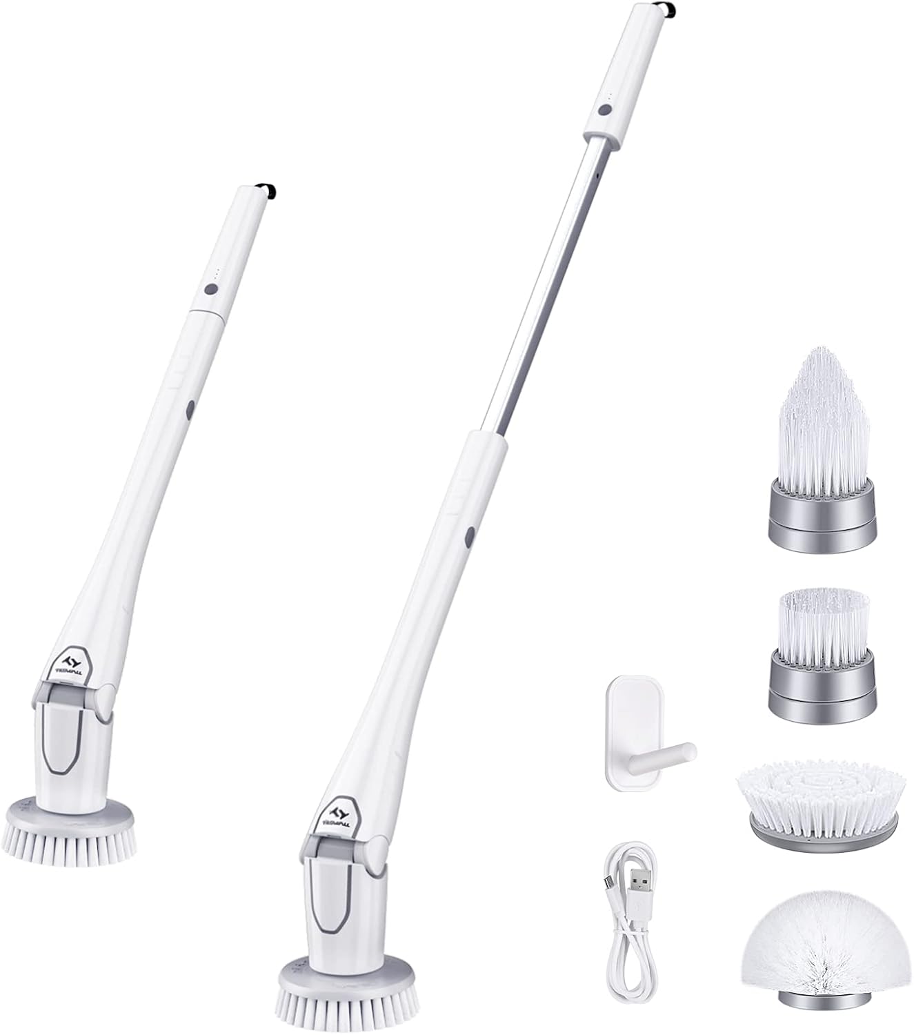 Electric Spin Scrubber, Tilswall 360 cordless Powerful Bathroom Cleaneing brush with 4 Replaceable Rotating Brush Heads and Support , Tool-free Adjustable Extension Handle for Shower, Tub, Floor, Tile