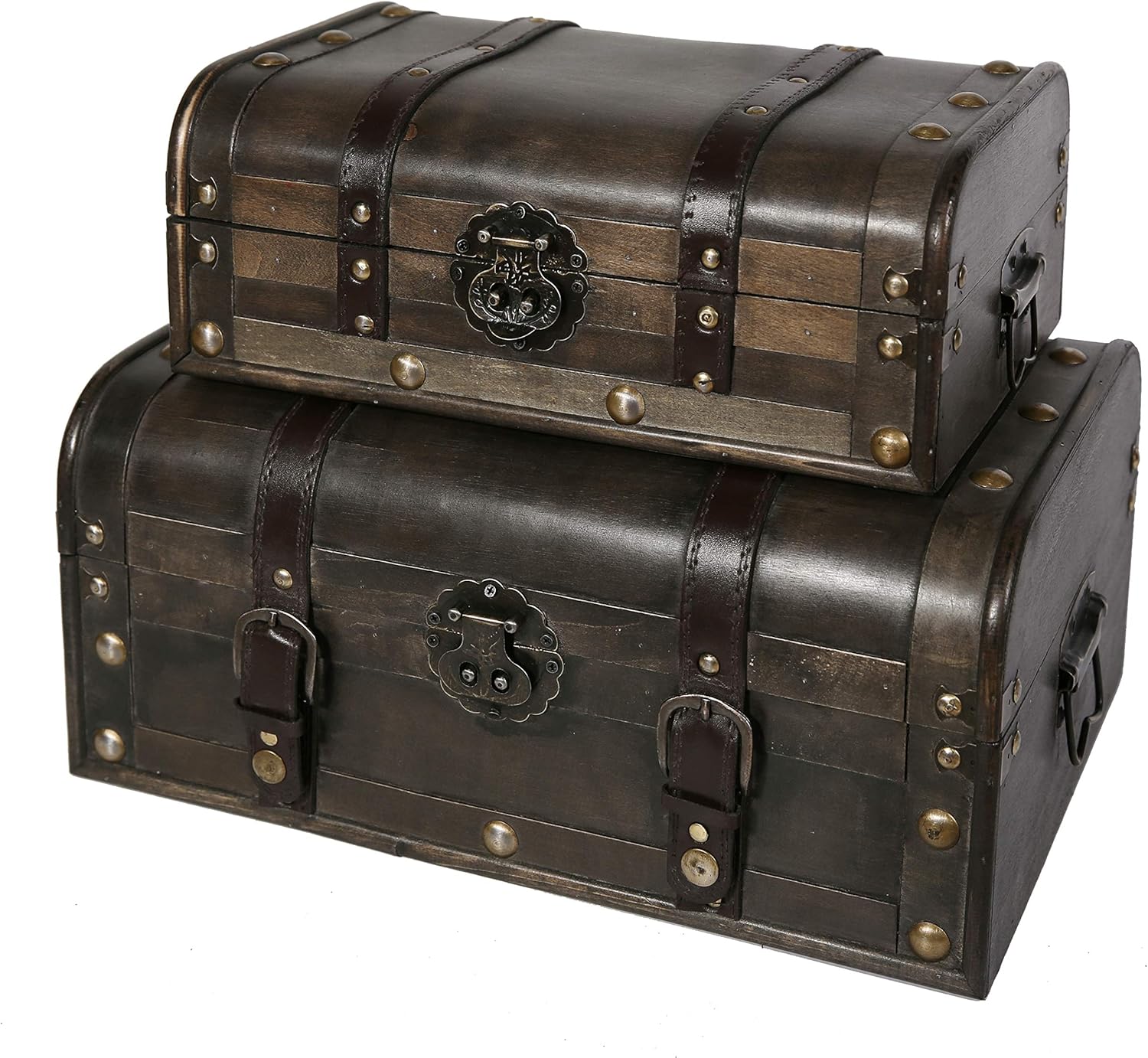Soul & Lane Monahan Wooden Trunk Chest - Set of 3 | Decorative Storage Boxes for Keepsake Photos Memories Pack of 2