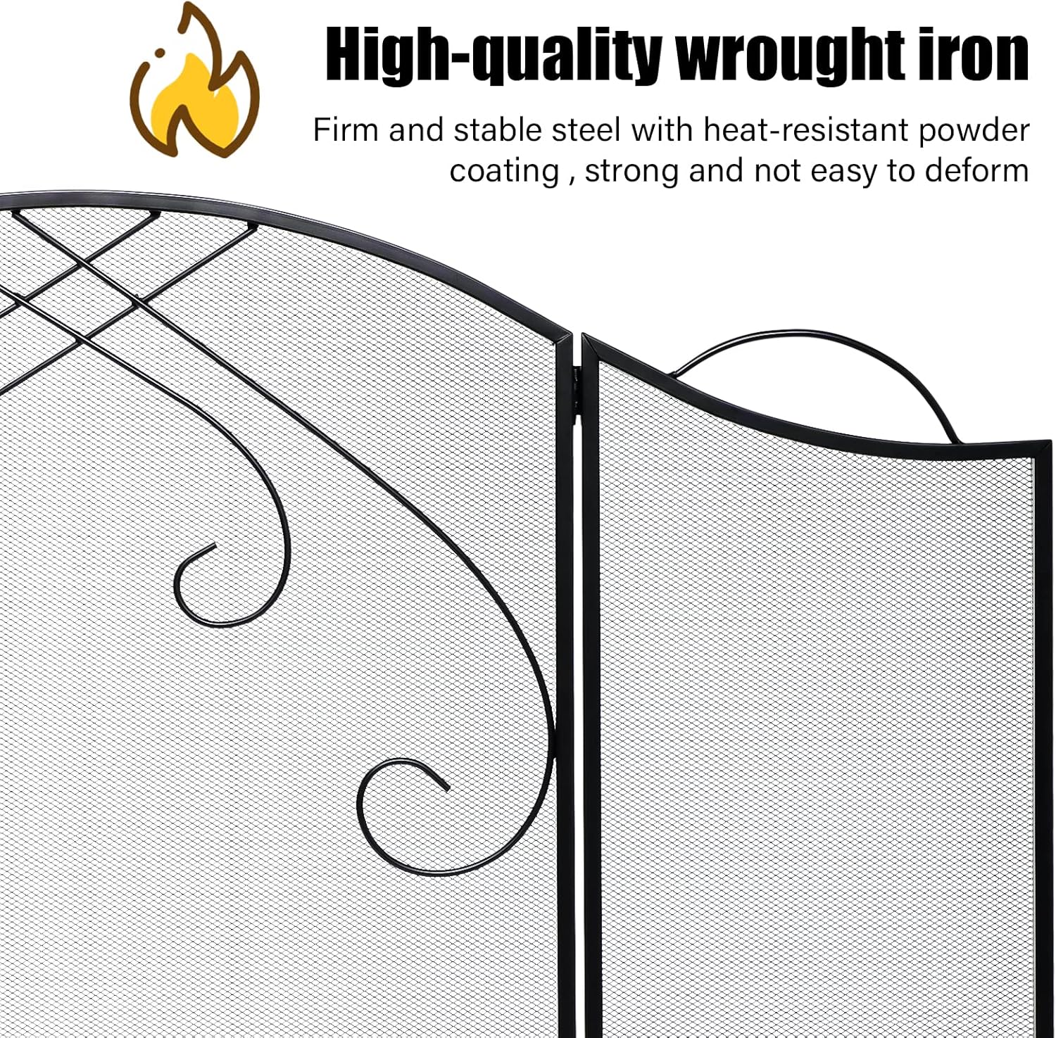 Gtongoko 3 Panel Solid Wrought Iron Fireplace Screen, Decorative Fireplace Screens, Spark Guard Cover, Fireplace Fence 50 x 30 Inches Black Pack of 2