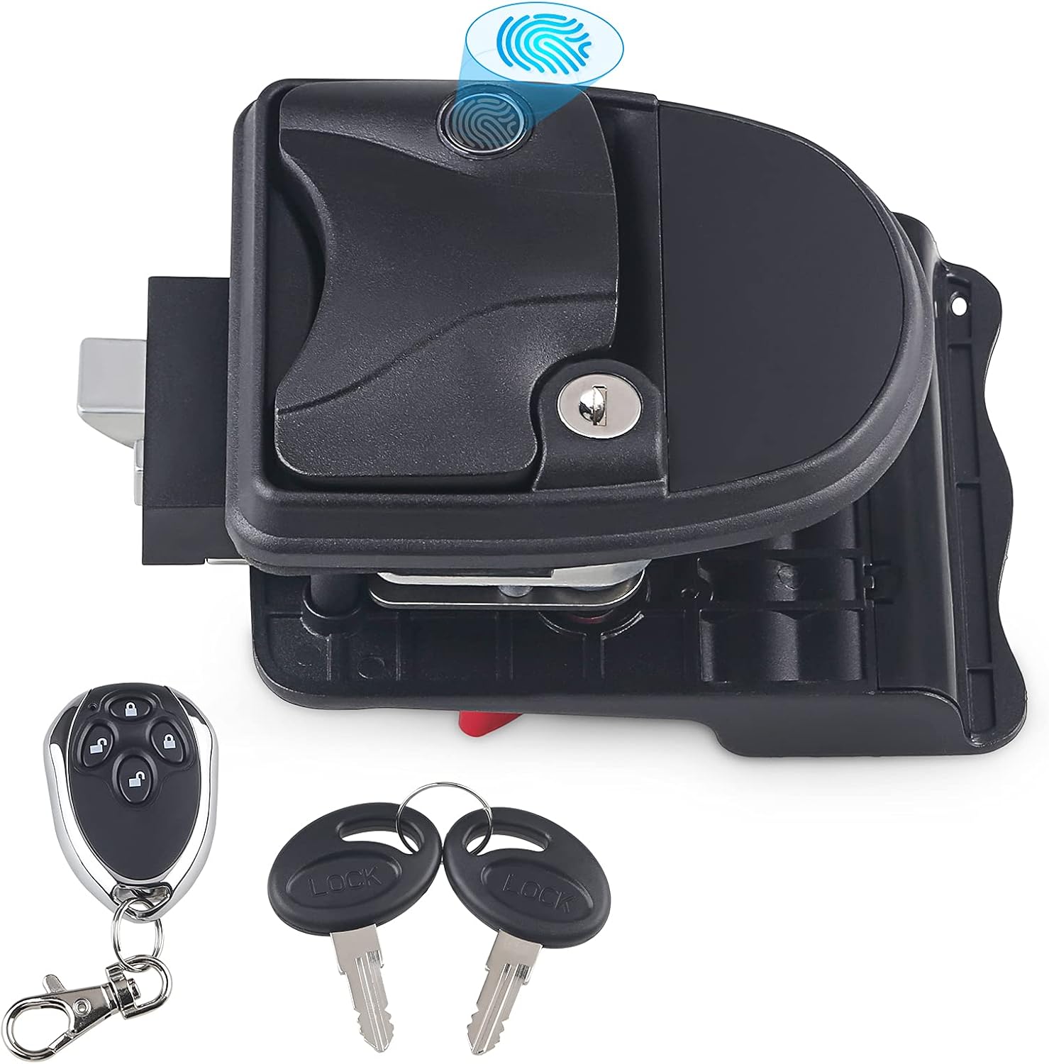 WATERWICH Fingerprint Recognition RV Keyless Entry Door Lock Handle Latch Stuck with Key Unlocking & Wireless Remote Control for Caravan Camper Bus Yacht Ferry Truck
