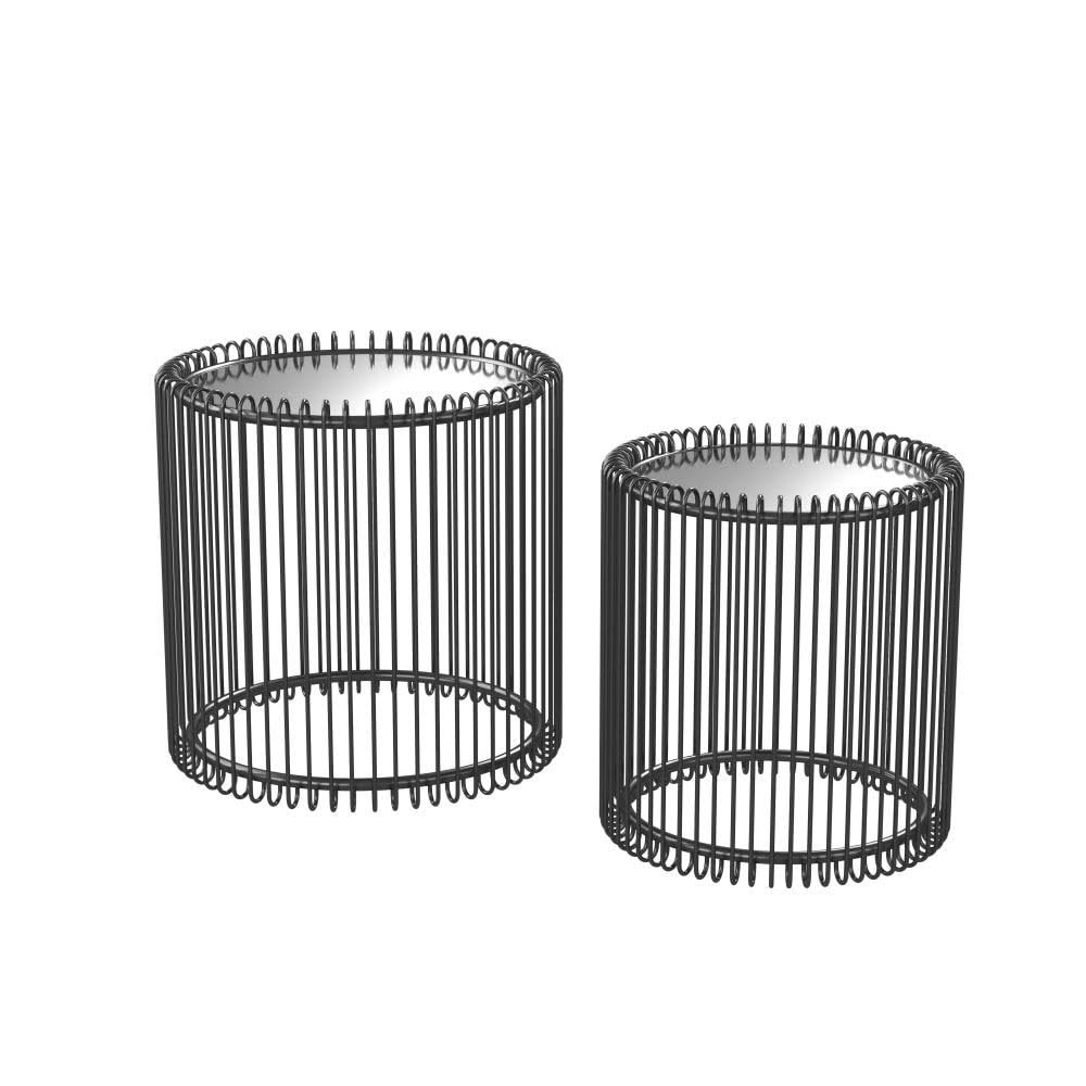 Furniture of America Dylong Black Round 2-Piece Nesting Tables | IDF-AC367