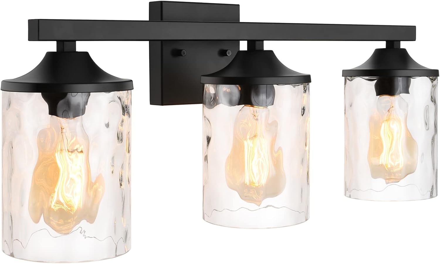 Bathroom Vanity Light Fixtures, Minetom 3 Light Matte Black Modern Wall Sconce Lighting with Clear Glass Shade and Metal Base, Wall Mounted Lamp for Mirror Cabinet Kitchen Stairs