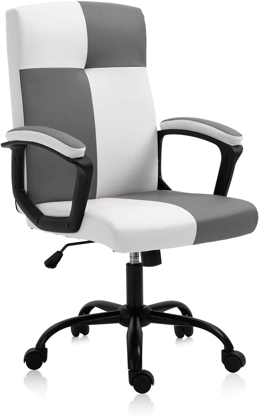 SEATZONE High Back Home Office Desk Chair, Fabric Rolling Swivel Computer Chair with Wheels, Thick Padded Executive Chair with Contrast Color, Green&Grey