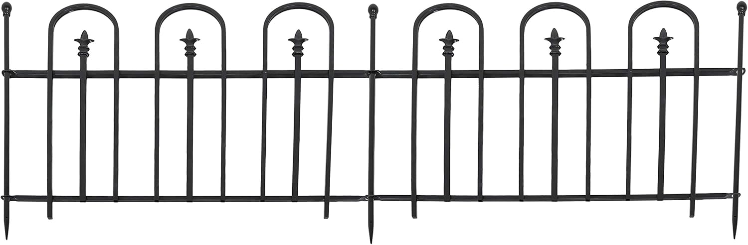Sunnydaze 2-Piece Strasbourg Decorative Metal Garden Fence Panels and 3 Posts - Steel Border Garden and Landscape Fencing - 37.5-Inch Wide x 30.5-Inch Tall Per Panel - 6-Foot Overall Length - Black