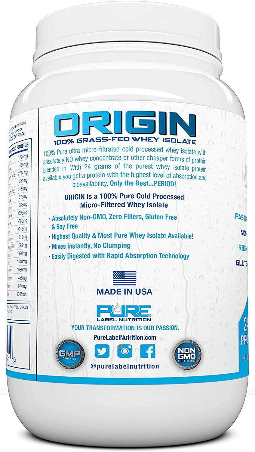 Pure Label Nutrition 100% Grass-Fed Whey Protein Isolate, 2lb Vanilla, No Fat, No Lactose, Micro-Filtered, Cold Processed, GMO Free, rBGH Free, Soy Free, Gluten Free, Zero Carbs and No Sugar Added Pack of 2