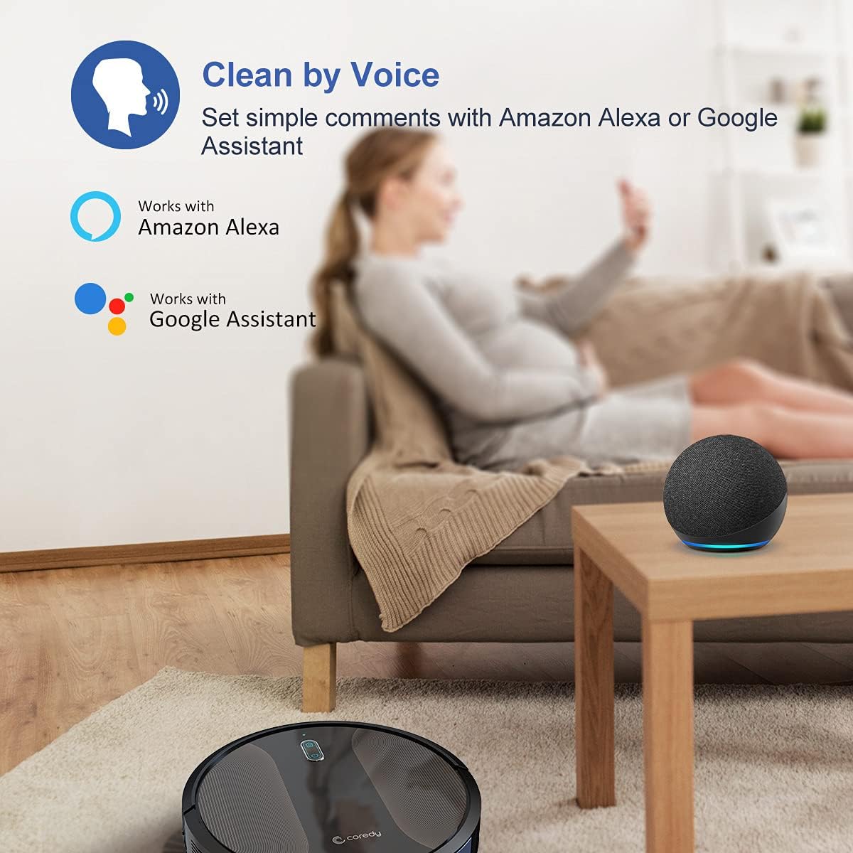Coredy R580 Robot Vacuum Cleaner, Wi-Fi, App Controls, Work with Alexa, Sweep and Mop, 2000pa Strong Suction, Virtual Boundary Supported, Slim, Quiet Robotic Vacuum Cleaner Cleans Hard Floor to Carpet