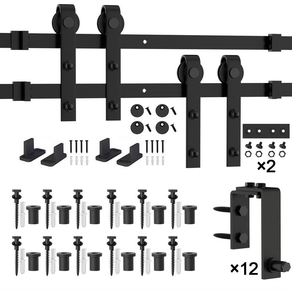 Sliding Double Bypass Double Door Barn Door Hardware Kit Winsoon Track Length: 180 in. GCM2783